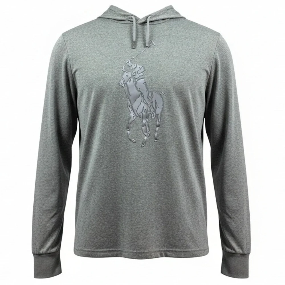 Polo Ralph Lauren Performance Hoodie Men‎ Small Gray Big Pony Metallic Graphic